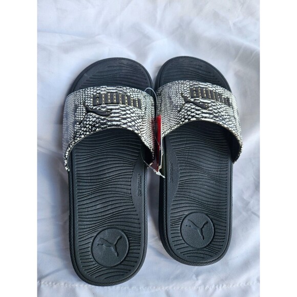 PUMA Cool Cat 2.0 Slides Womens Size 9 Flip Flops Animal Print Black White Gold - Picture 1 of 4